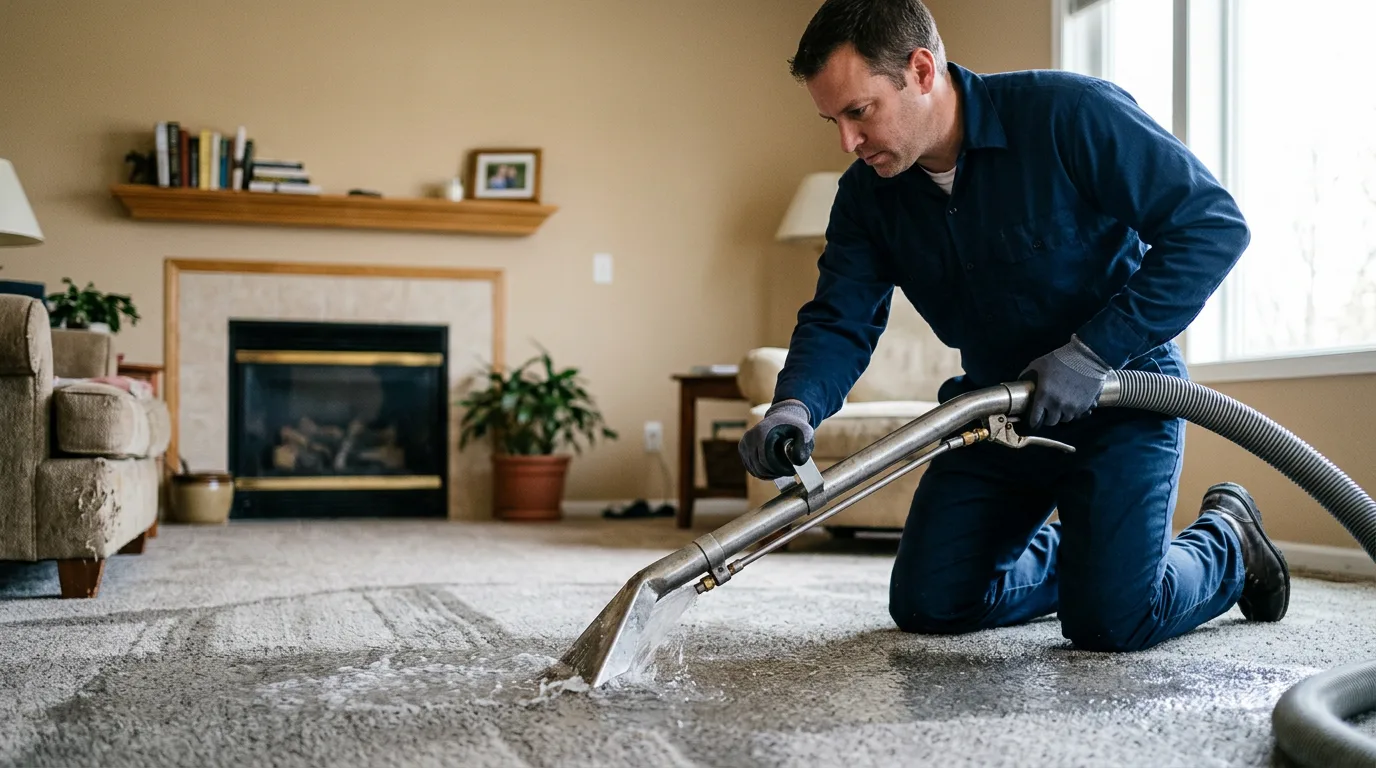 Water damage restoration technician working near Cedarburg, WI